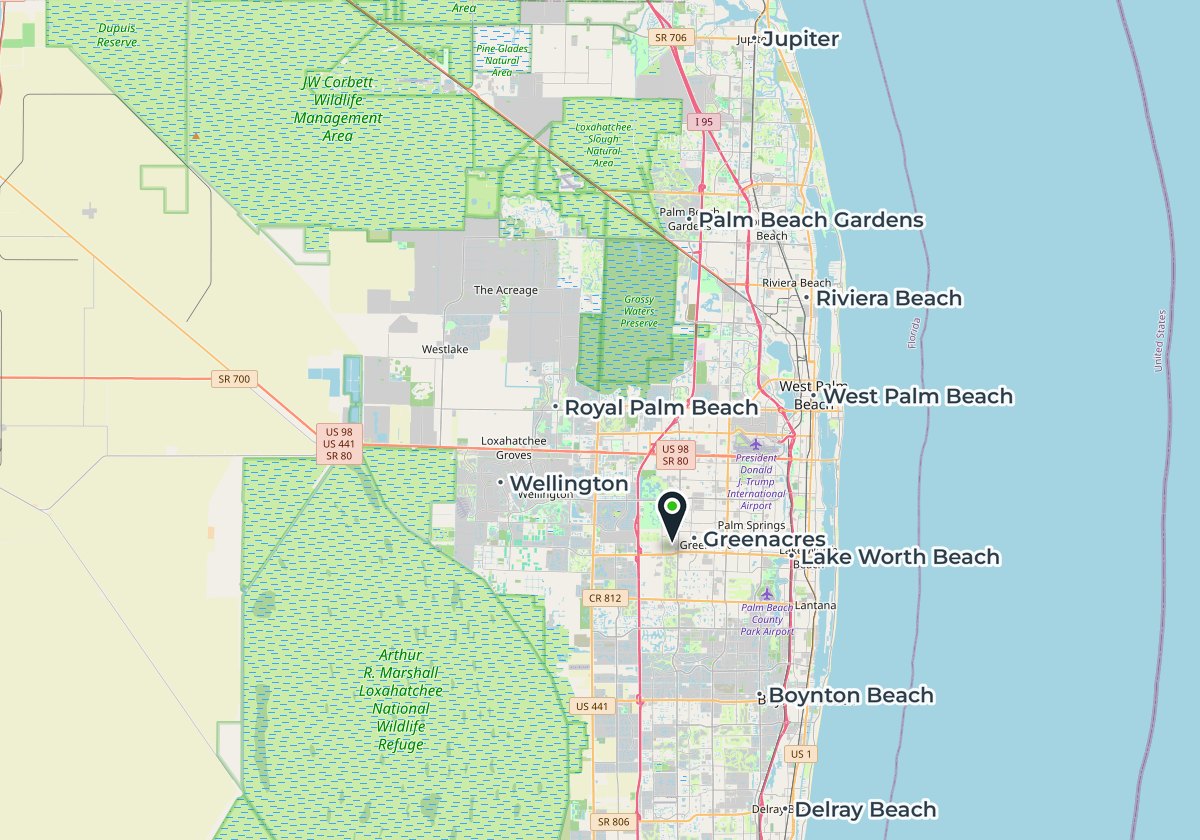 Map of the Express Air Duct Cleaning service area in Palm Beach County, FL